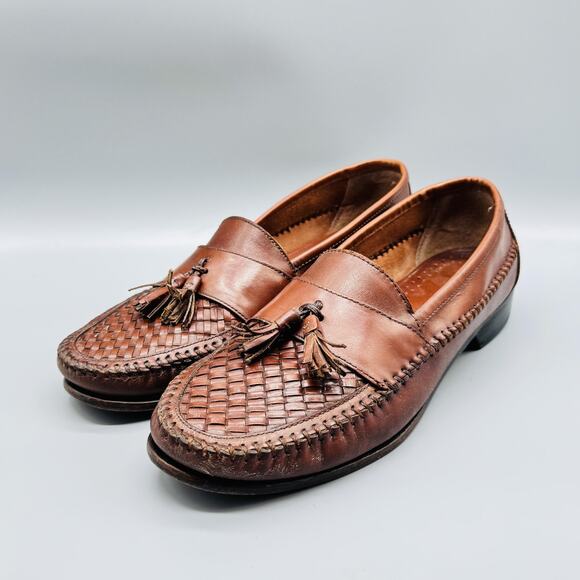 GH Bass & Co Shoes Mens 11.5 Brown Leather Woven Tassel Loafers Moc Toe Slip On - Picture 4 of 11